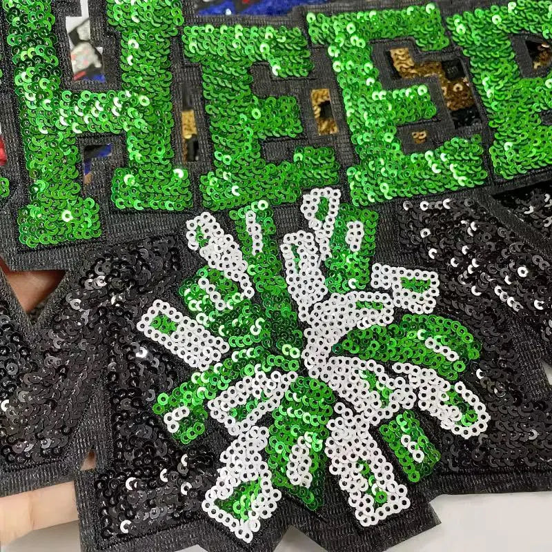 Cheer Mom Sequin Iron-On Patch: Pom Pom Design