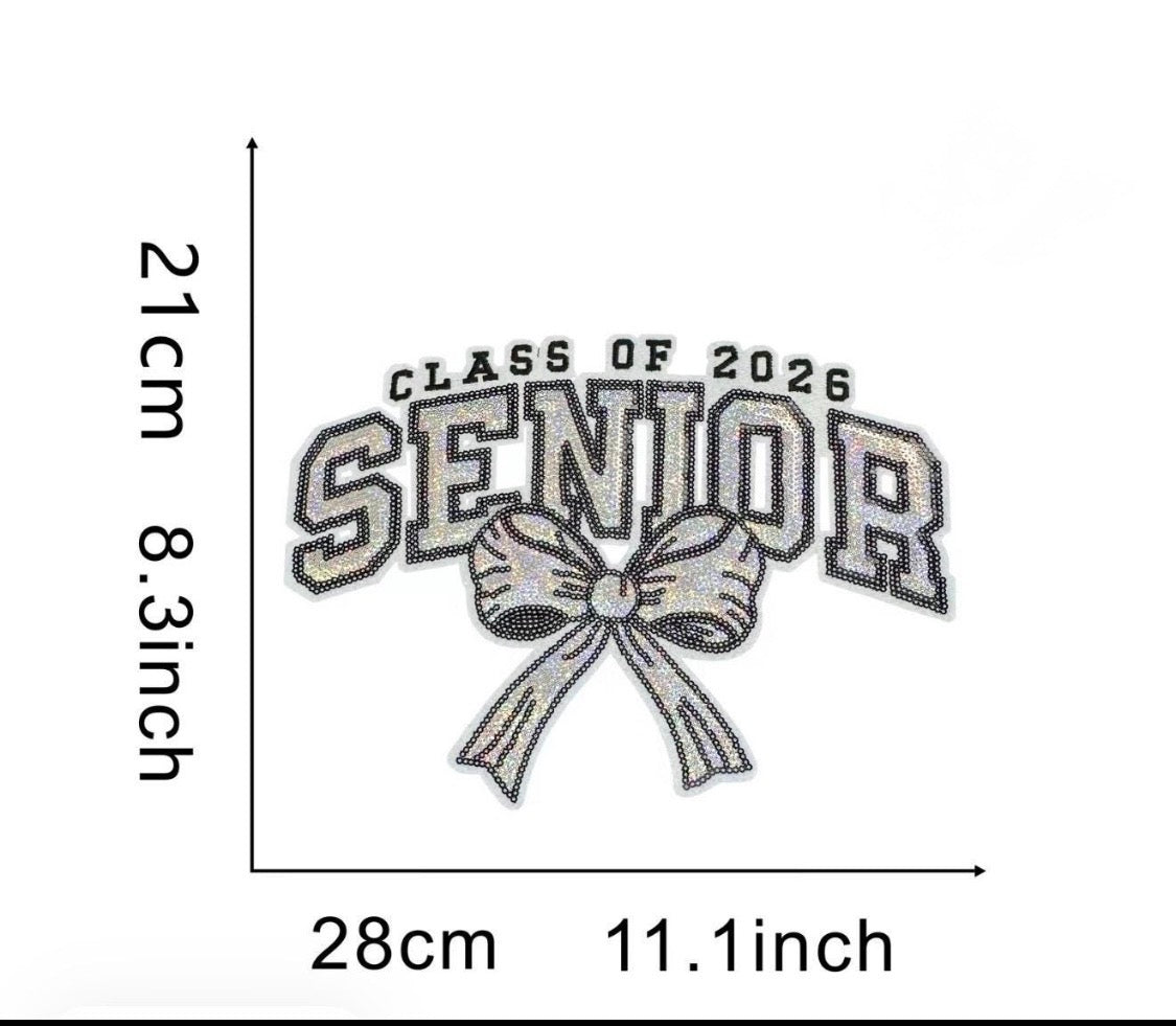 Senior Class of 2026 Iron-On Patch: Silver Sequin Bow Applique, Graduation Gifts