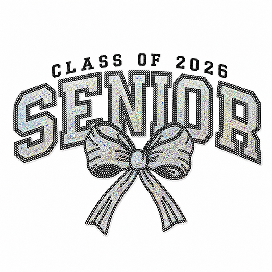 Senior Class of 2026 Iron-On Patch: Silver Sequin Bow Applique, Graduation Gifts