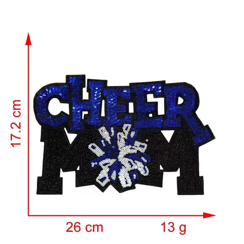 Cheer Mom Sequin Iron-On Patch: Pom Pom Design