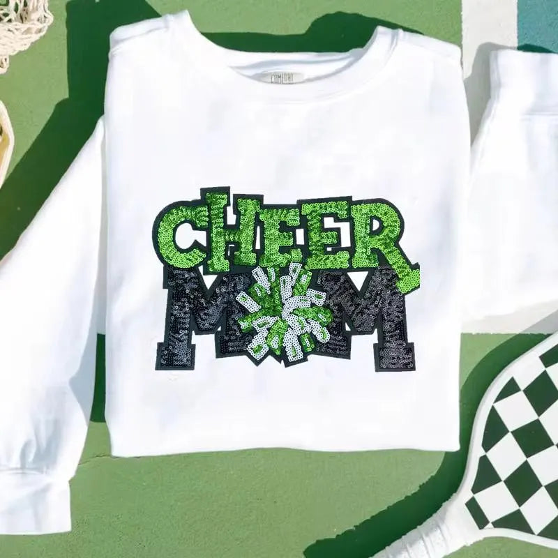 Cheer Mom Sequin Iron-On Patch: Pom Pom Design