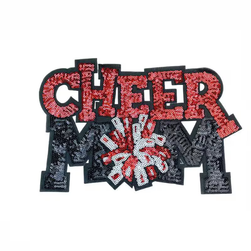 Cheer Mom Sequin Iron-On Patch: Pom Pom Design