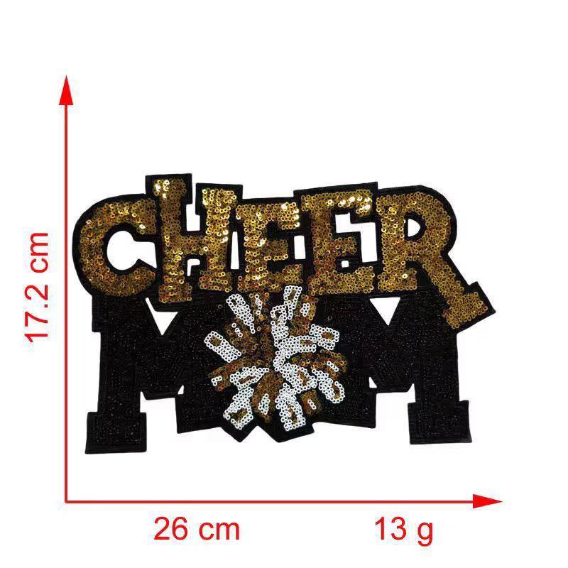 Cheer Mom Sequin Iron-On Patch: Pom Pom Design