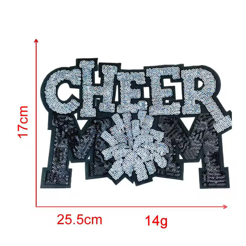Cheer Mom Sequin Iron-On Patch: Pom Pom Design