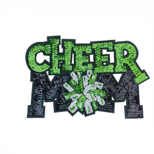 Cheer Mom Sequin Iron-On Patch: Pom Pom Design