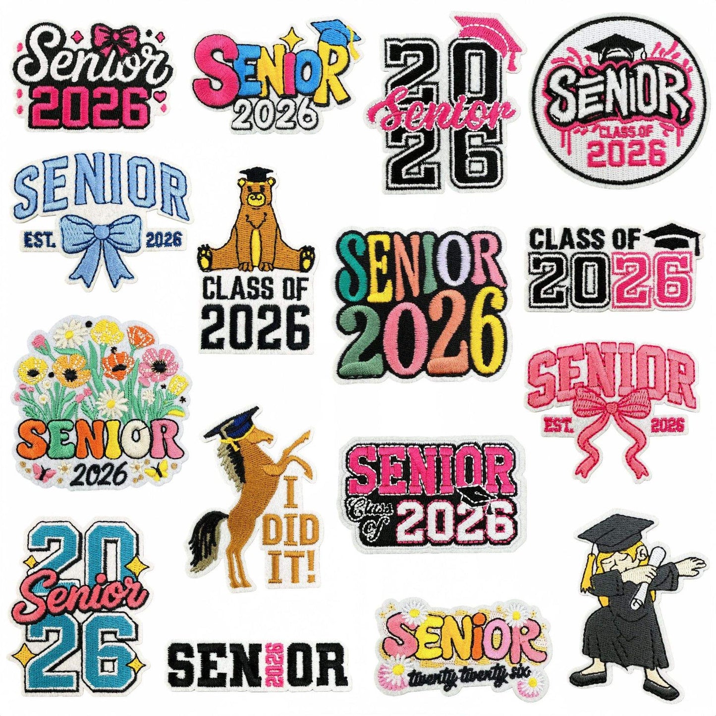 Senior 2026 Patches - Class Of 2026 - Embroidered Iron on patches